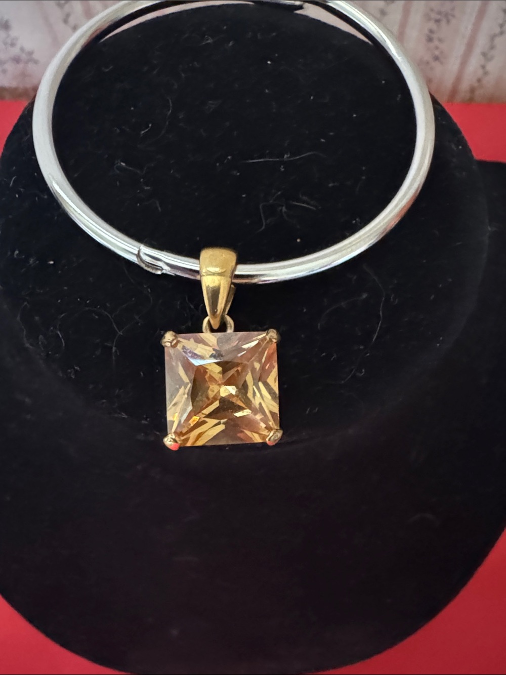 Gold Tone Pendant with Orange Citrine Like Gemstone